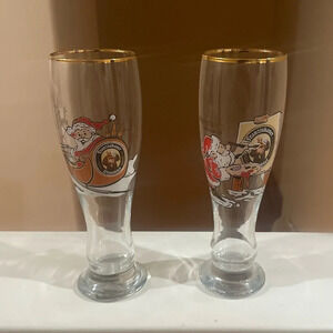 Set of 2 Franziskaner Weissbier Tall Pilsner‎ Christmas Santa.